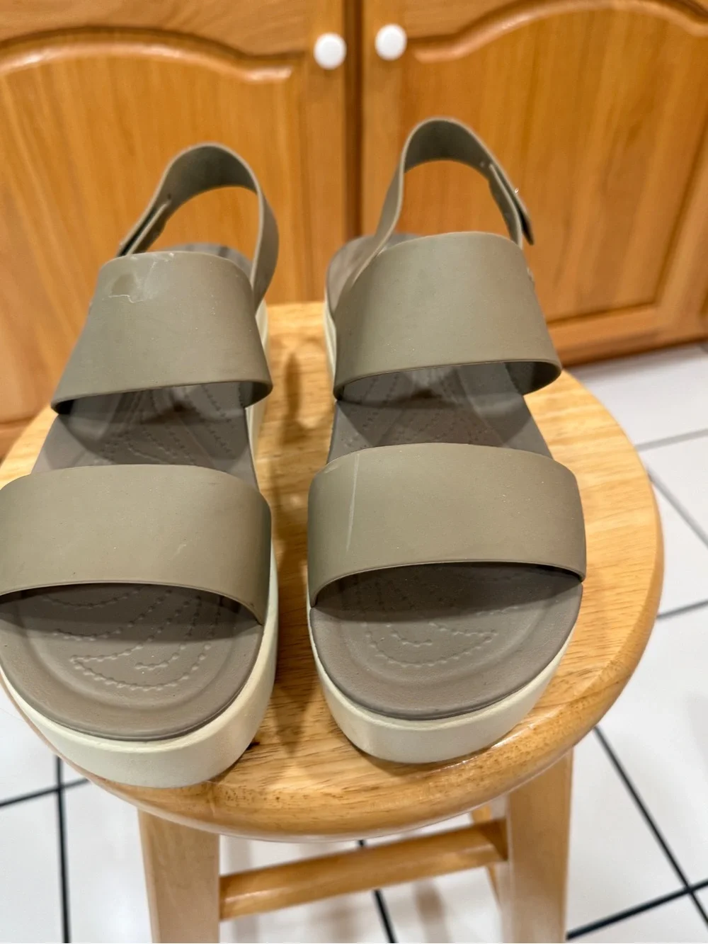CROCS Women's Olive Taupe Double-Strap Platform Sandals